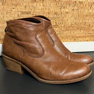 Sofft Womens Brown Leather Ankle Boots SF0035890 Western Block Heel Size 11M